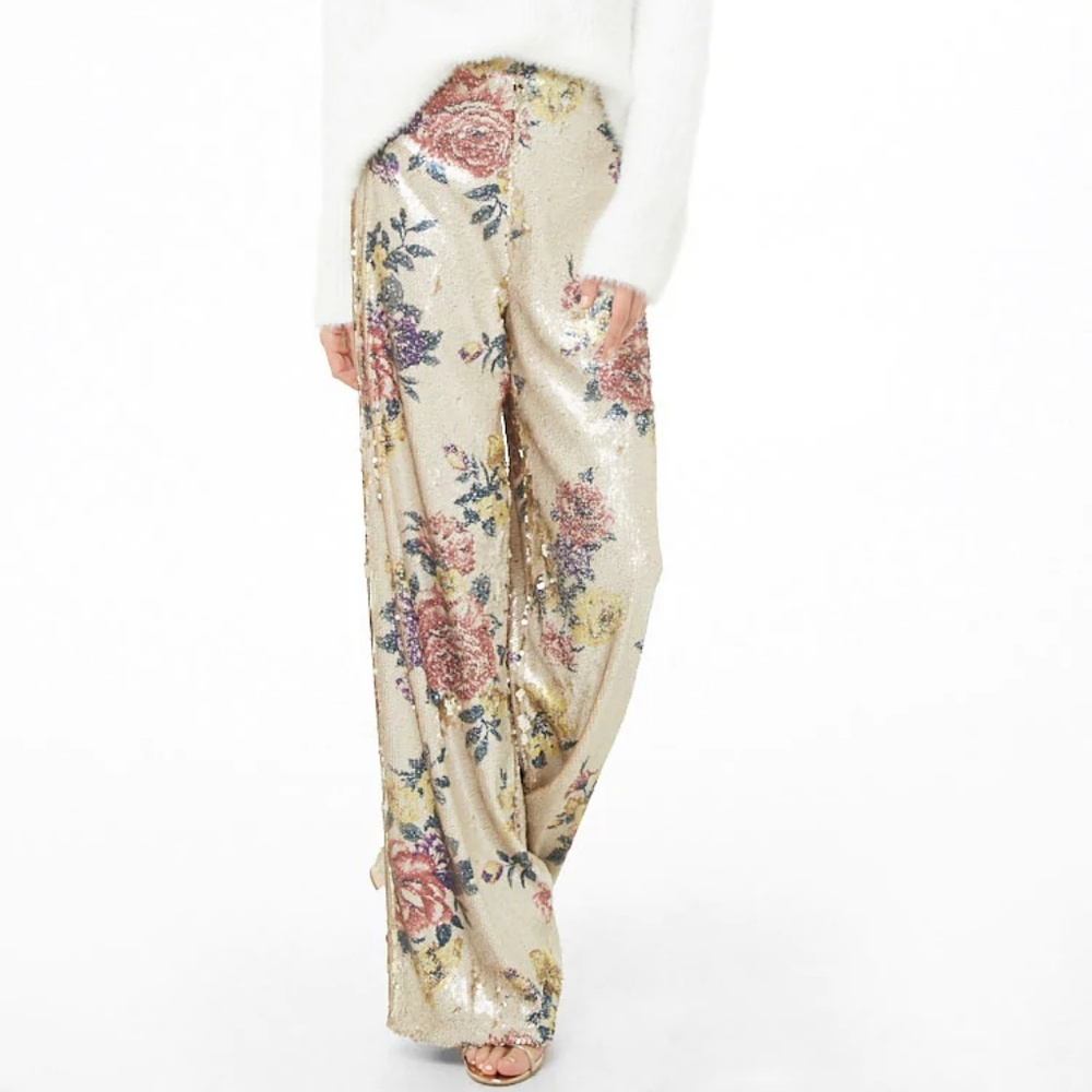 NWT Floral Sequin Pants